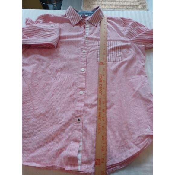 Nautica pink stripe buttondown shirt womens M cotton beach Coastal Granny preppy - Picture 10 of 11